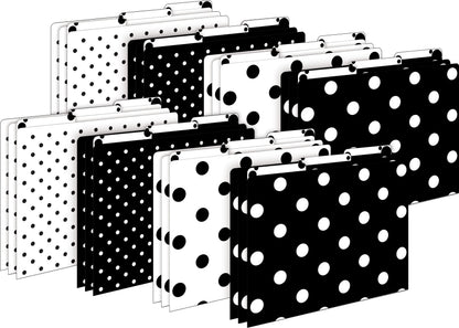 Barker Creek File Folders - Set of 24 Black & White Dot Letter Size Folders, 14pt Stock, Multi-Design Set, 1/3 Cut Tabs, Reversible, Home, School and Office Supplies (4378)