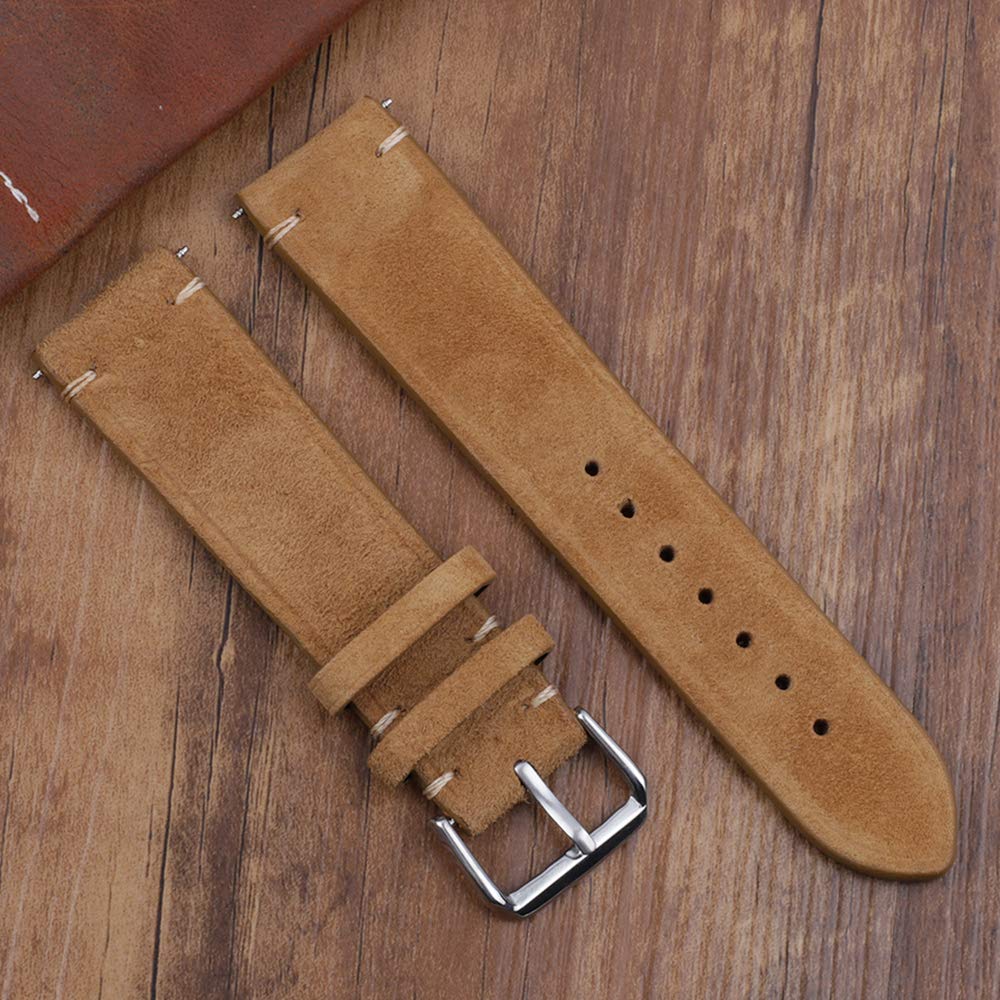 Onthelevel Suede Leather Watch Strap 18mm 20mm 22mm Vintage Chamois Leather Watch Band for Men or Women (18mm, Brown)