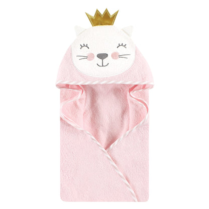 Hudson Baby Unisex Baby Cotton Animal Face Hooded Towel, Cat Princess, One Size