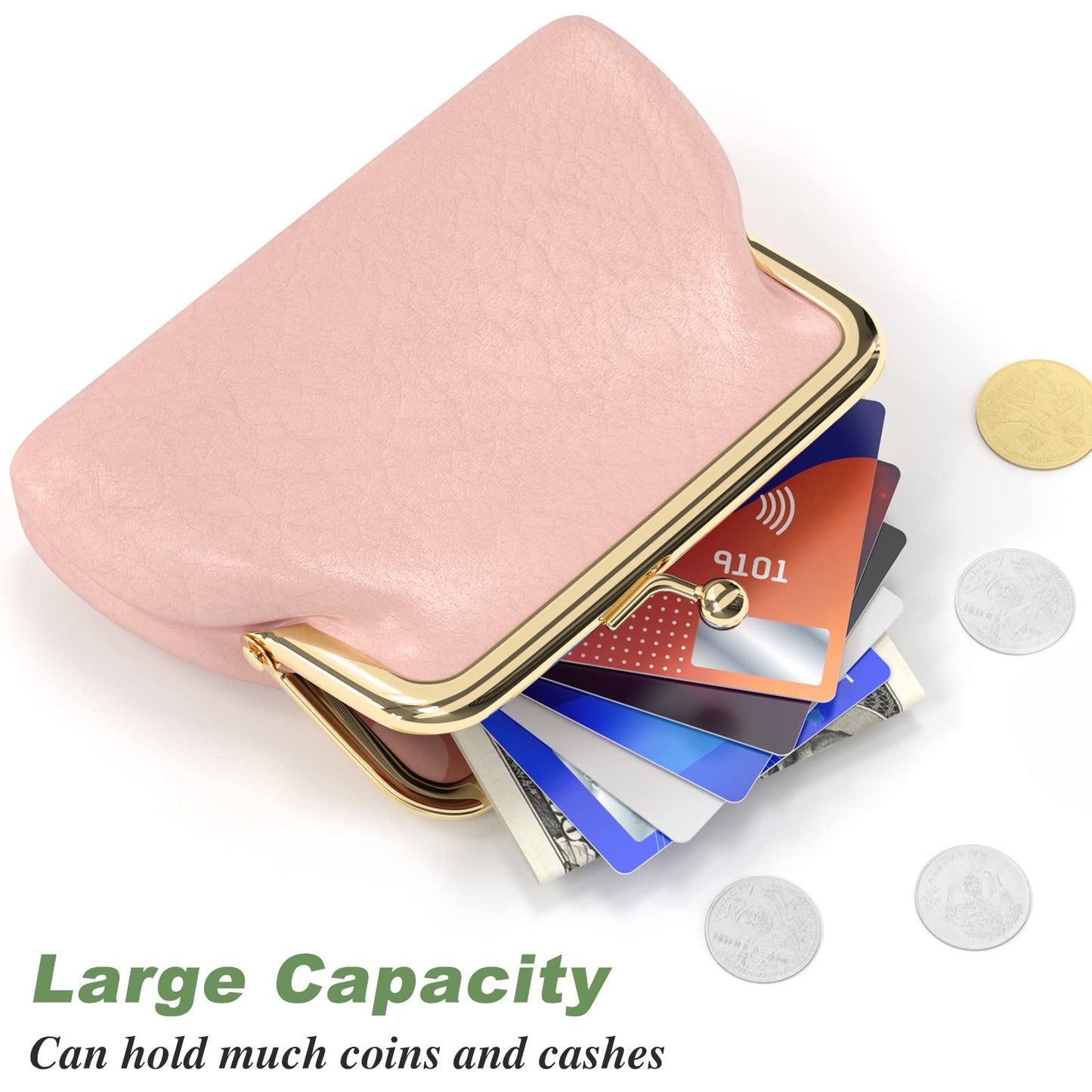 Coin Purse, Small PU Leather Change Purse, Coin Wallet with Clasp, Car Change Holder Pouch for Woman Men Kids Girls, Pink