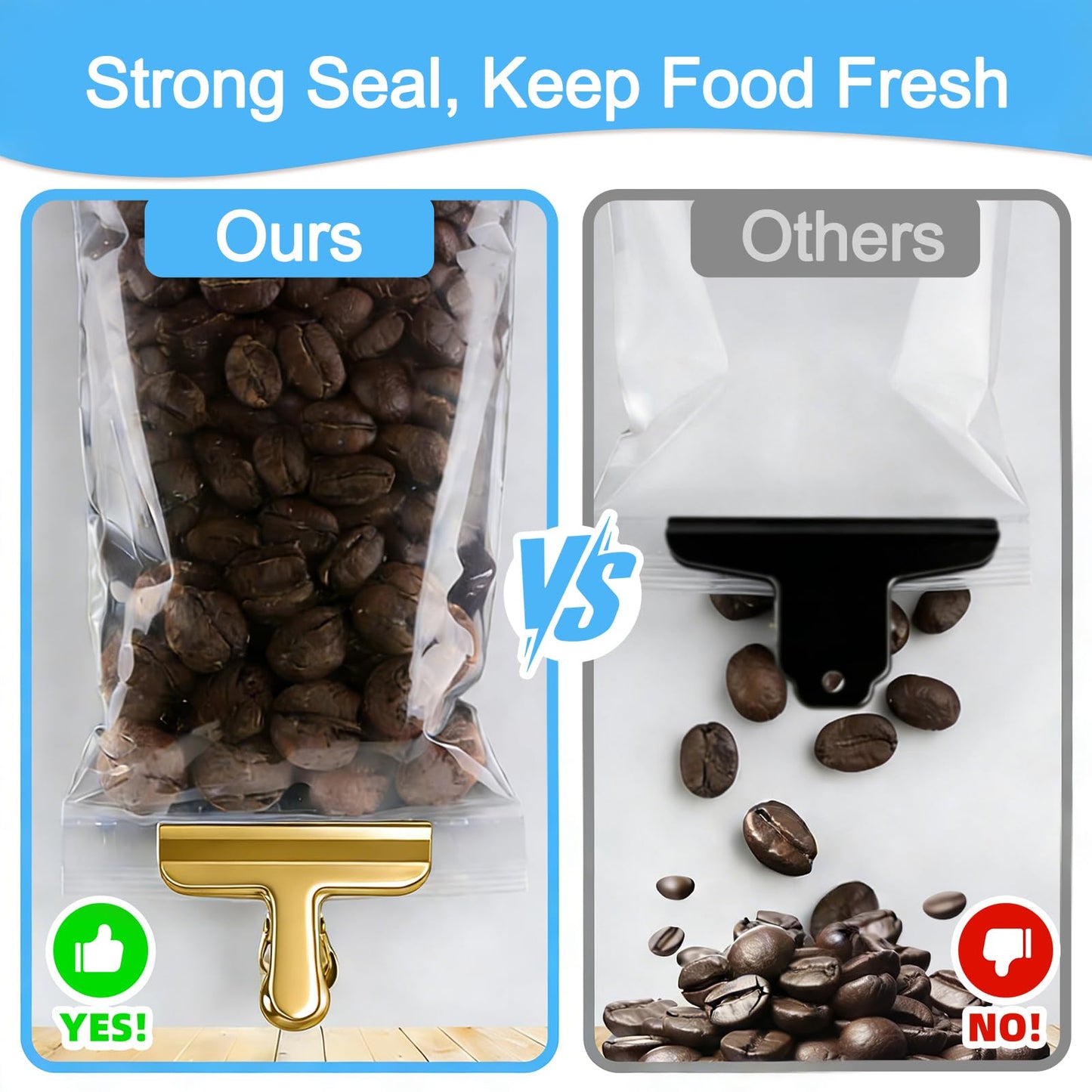 Chip Clips, 18 Pack Stainless Steel Bag Clips, 1.57'' Heavy Duty Snack Bread Coffee Clip, Air Tight Seal Food Clip Clamp Office Paper Clamps for Food Packages, Kitchen, Office, Home, Fridge Gold