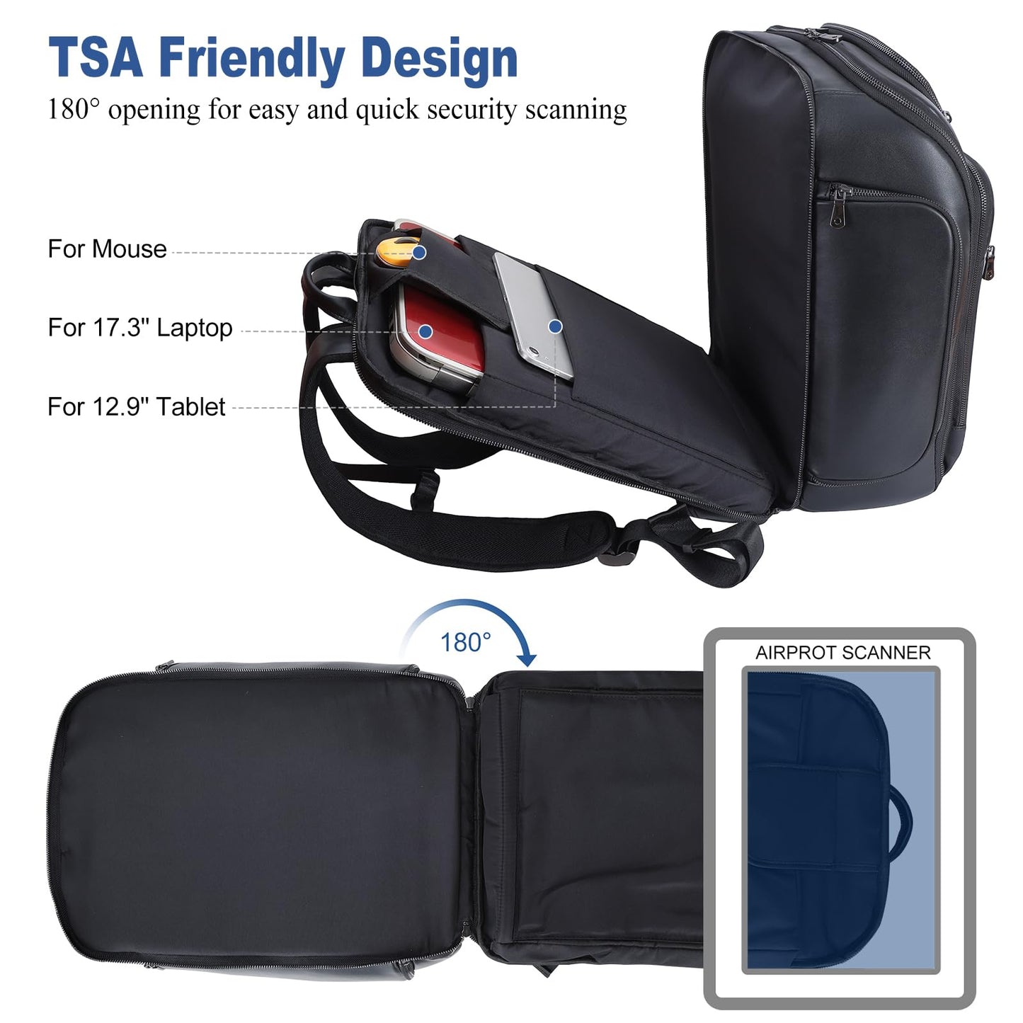 TIDING Genuine Leather Backpack for Men, 17.3 Inch Laptop Bag TSA Friendly Travel Rucksack Hiking Camping Daypack