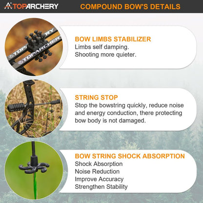 TOPARCHERY Compound Bow and Arrow for Adult Youth and Beginner- Right Hand Archery Compound Bows,Adjustable 30-70LB Draw Weight, 23.5-30.5IN Draw Length, Archery Hunting Bow Set