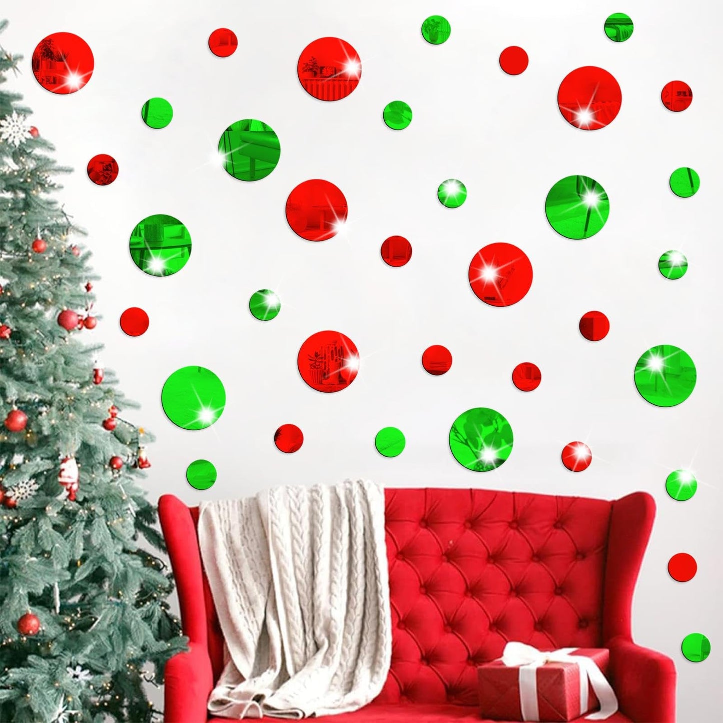 Polka Dots Wall Decals - Christmas Wall Stickers Dots & Circle Wall Stickers - Red & Green
