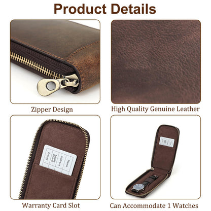 Acidea Genuine Leather Watch Travel Case, Travel Watch Case for Men, Portable Watch Travel Pouch, Watch Storage Organizer Men's Accessories