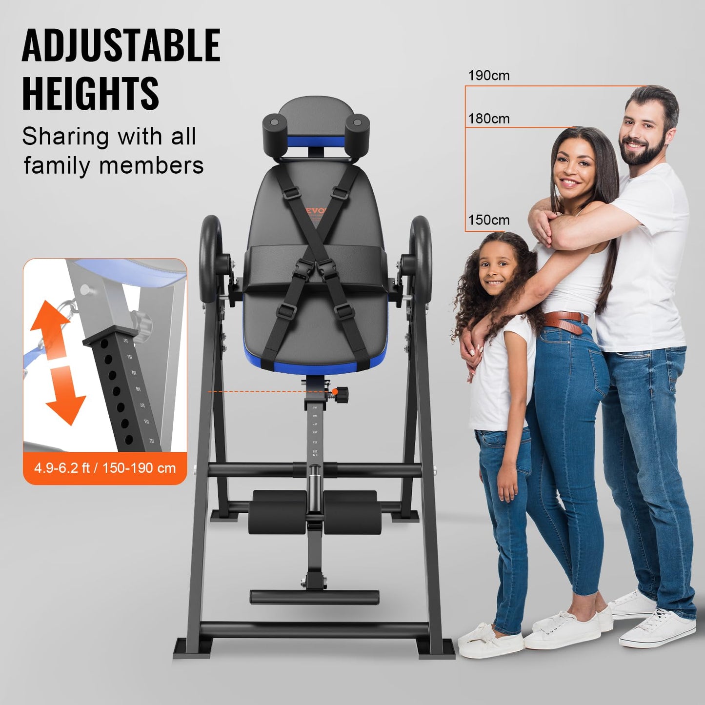 VEVOR Inversion Table, 300 lbs Capacity Heavy Duty Inversion Table, Decompression Back Stretcher Machine, Strength Training Equipment with Headrest, Ankle Lock, Adjustable Protective Belt, Blue/Black