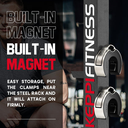 Olympic Barbell Clamps 2 Inch (Pair) - Quick Release Magnetic Barbell Clips with Anti Slip Grip，Aluminum Magnetic Weight Clips for Workout Weightlifting Fitness Training Gym
