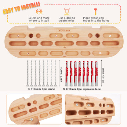 VERTIPEAK Wooden Hangboard Rock Climbing, Climbing Fingerboard with Mounting Kit for Hanging Practice, Finger Strength and Pull Up, and Bouldering Gift for Climbers (Basic)