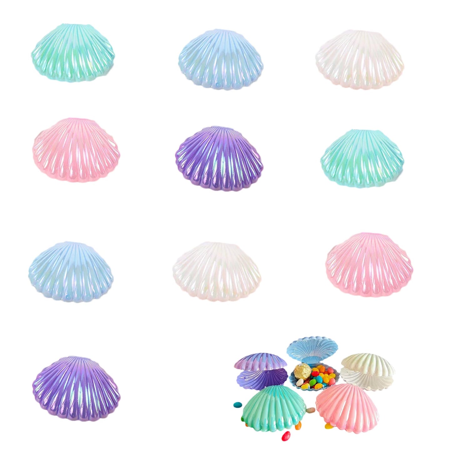 10Pcs Shell Candy Boxes Plastic Plastic Candy Containers Small Gift Box Jewelry Storage Box Seashell Containers Box for Wedding Birthday Baby Shower Christmas Party Favors Home Decor (10pcs)