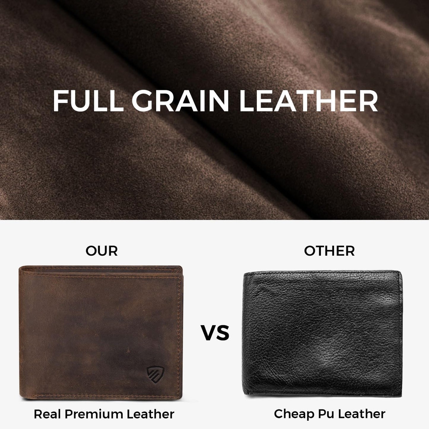 RUNBOX Genuine Leather Bifold Wallet for Men - RFID Blocking Slim Wallet with 9 Card Slots, 1 ID Window & Bill Compartment - Gift Box Packaging