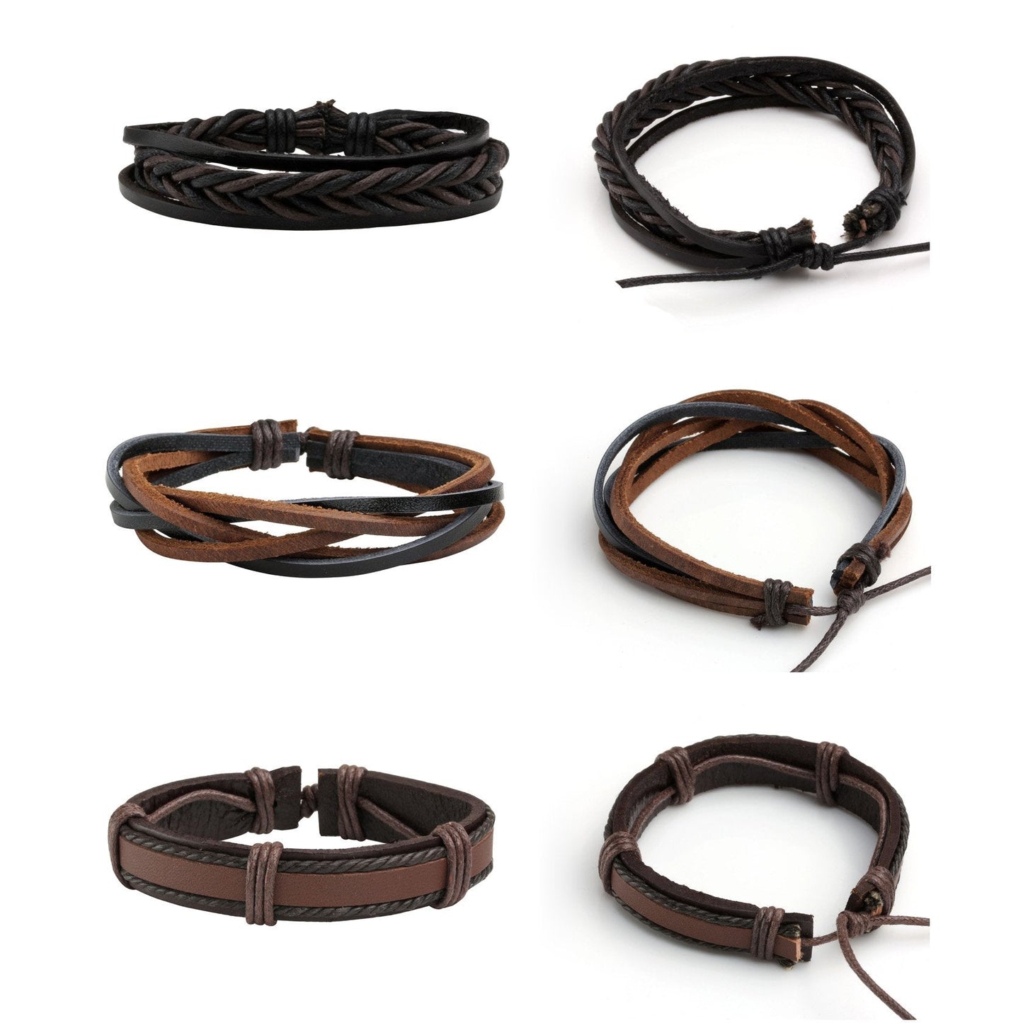 MILAKOO Braided Leather Bracelet for Men Women Cuff Wrap Bracelet Adjustable Black and Brown