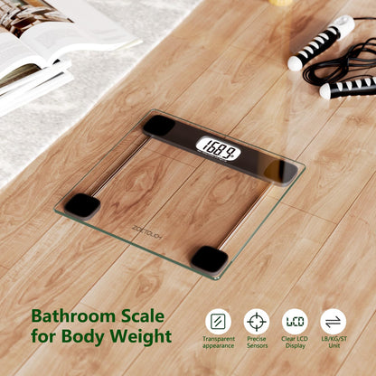 ZOETOUCH Scale for Body Weight Digital Bathroom Scale Accurate Weighing Machine for People, High Precision Bath Scale, Step On, Tempered Glass LCD Display Batteries and Tape Measure Included, 400lbs