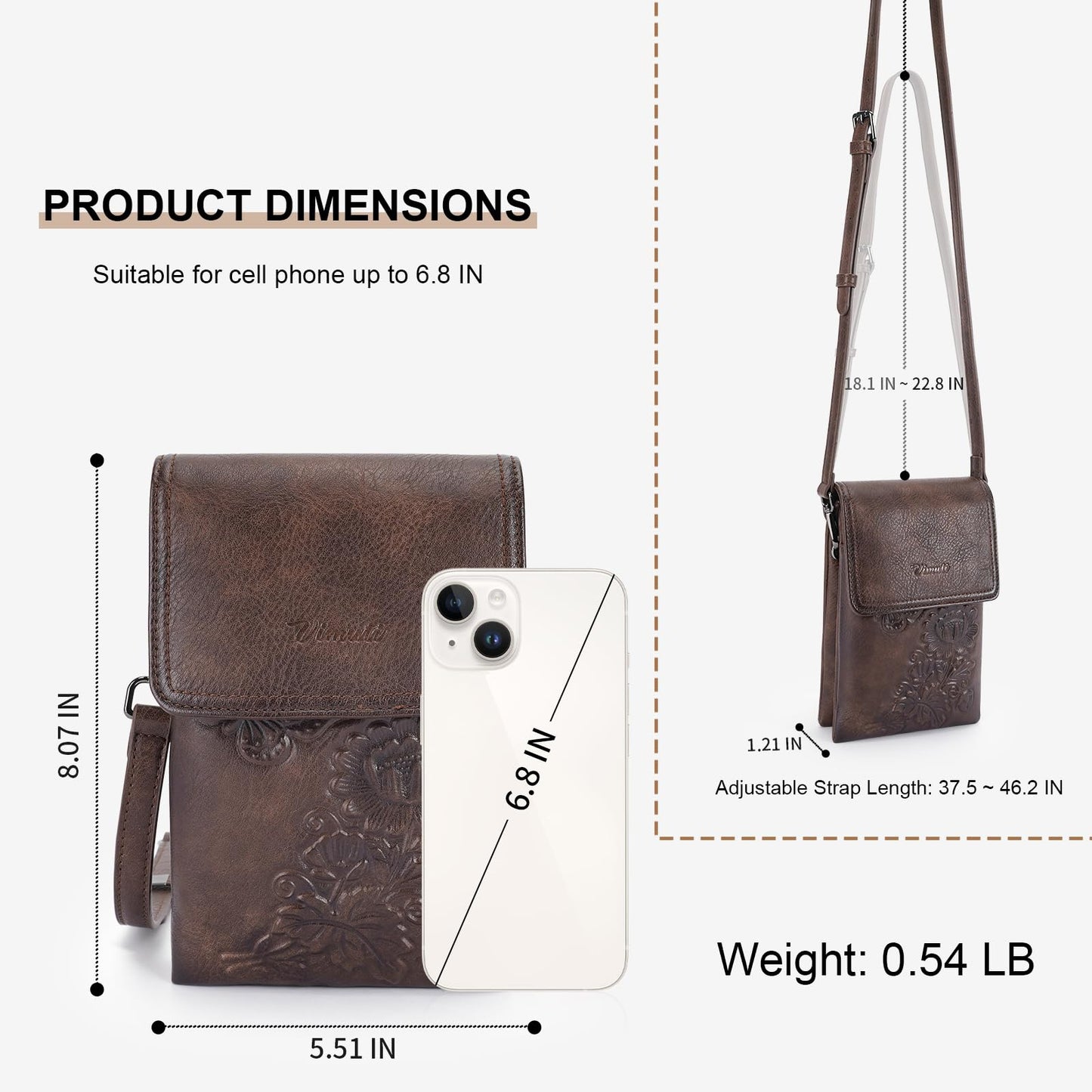 VIMUTI Small Crossbody Bags for Women Trendy Vegan Leather Cell Phone Bag Embossed Flower Design Wallet Purses with Strap (02-Coffee)