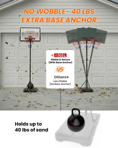 IGL Kids Basketball Hoop Outdoor | 4-8.5ft Adjustable Height | 33" Shatterproof Backboard | Fillable Base & Extra Anchor | Portable Goal w/Wheels for Backyard Driveway | Gift for Kids Teens Youth