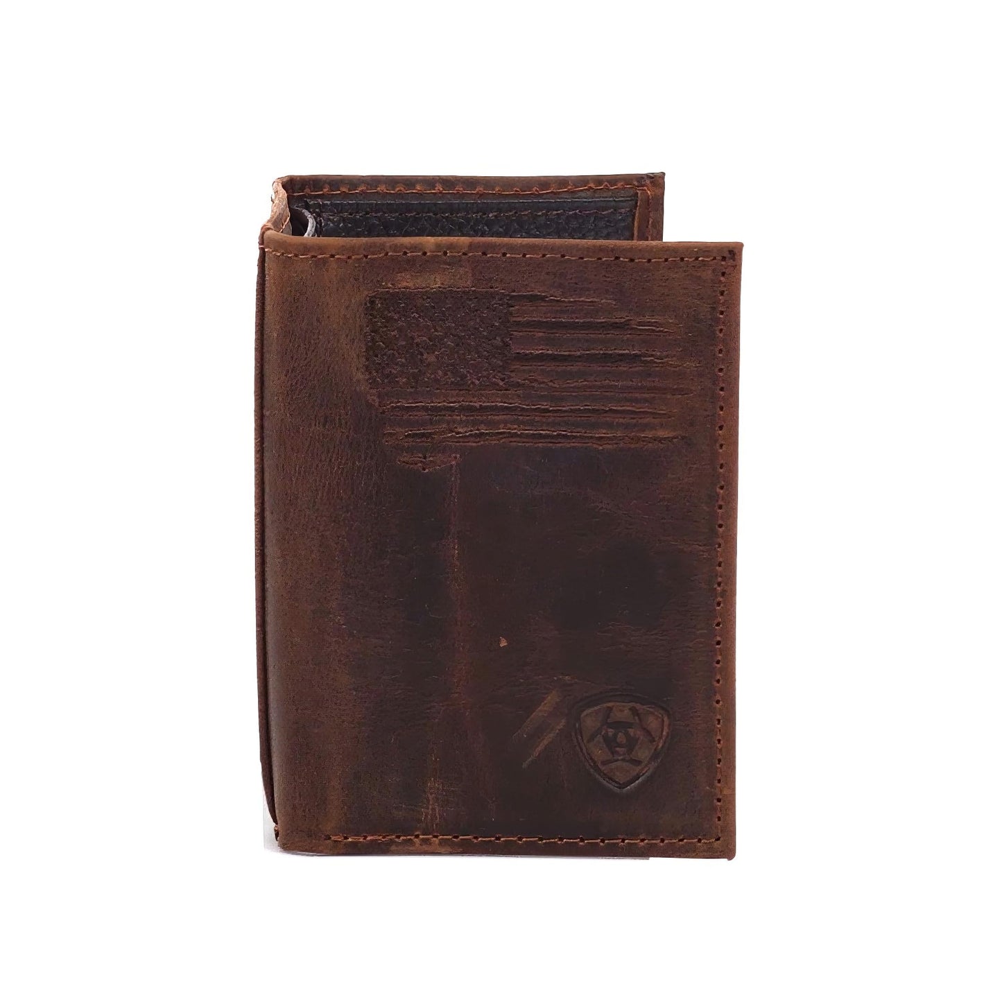 ARIAT Men's Distressed USA Flag Leather Trifold Wallet