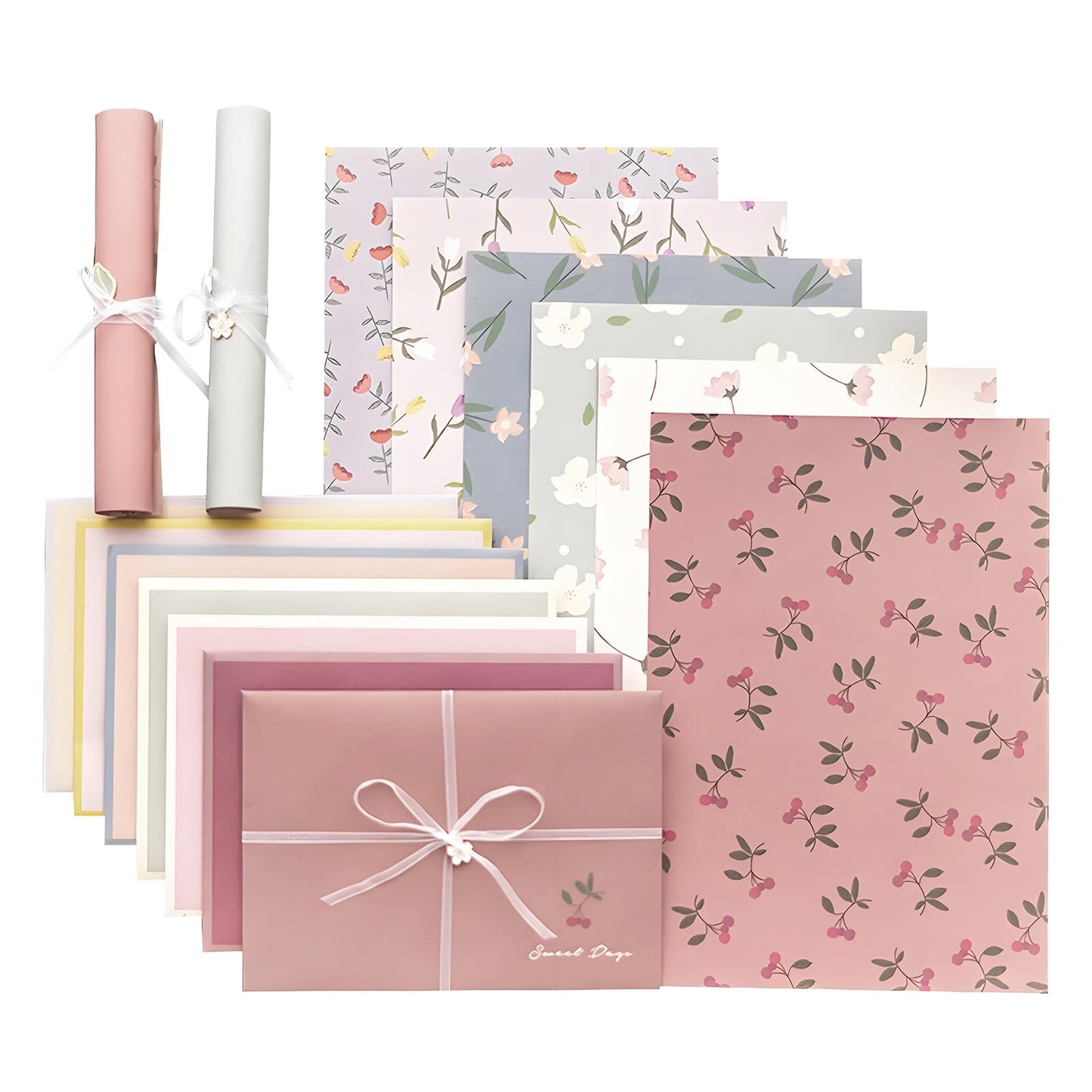 72 Pcs Stationery Paper Envelopes Set Includes 24 Lined Writing Paper & 12 Envelopes, Cute Lovely Floral Letter Writing Stationery Paper Envelopes Kit for Girls Boys Office School Supplies (6Style)