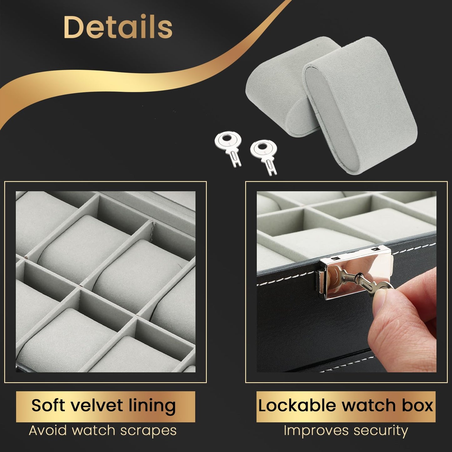 AMGSH 12 Slot PU Leather Lockable Watch Storage Boxes | 2-Tier Organizer Watch Showcase,Men & Women Jewelry Display Drawer Case Display Earrings Storage Organizer