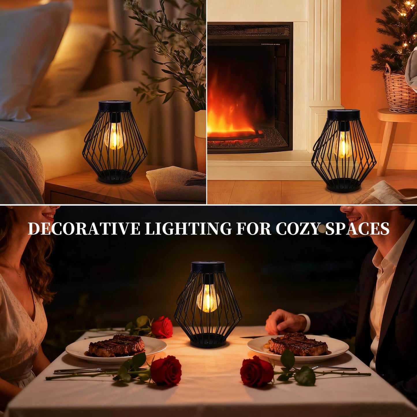 Solar Lanterns Outdoor Waterproof, 2 Pack Metal Decorative Hanging Lantern Lights with Warm White LED Bulb, Solar Powered Patio, Yard & Garden Decor, Ideal for Housewarming & Christmas Gifts