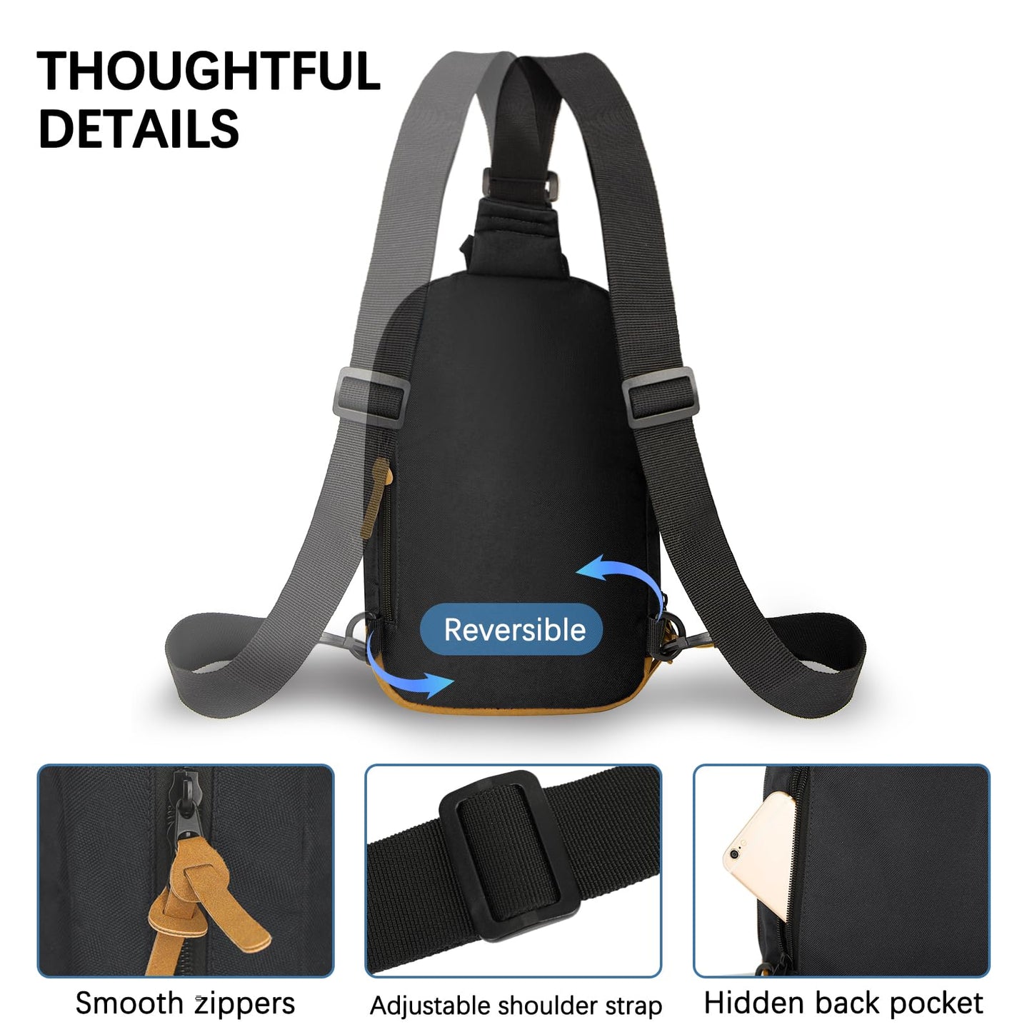 Goloni Sling Bag Crossbody Shoulder Bag for Men Women,Waterproof Lightweight Casual Daypack with Multi-Pockets for Travel Hiking Outdoor,Black