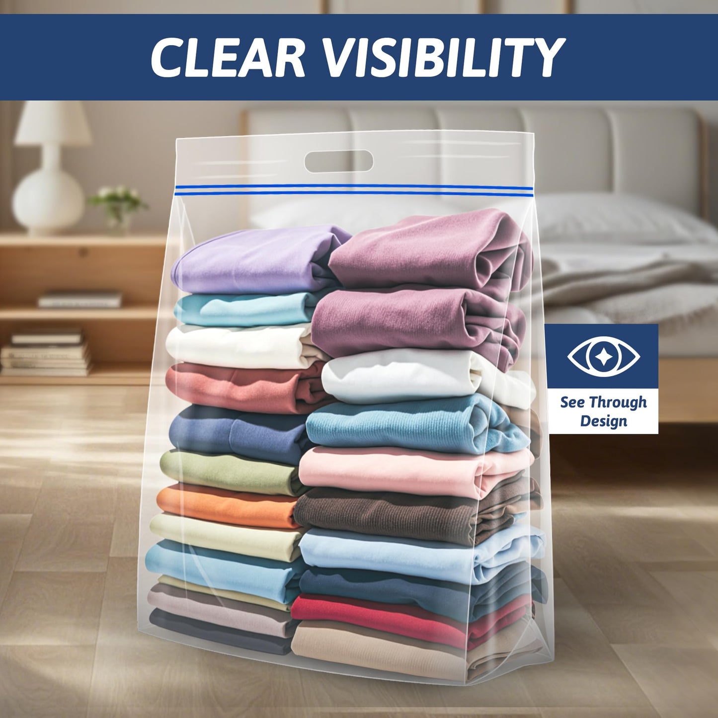 Extra Large 25 Gallon Storage Bags - 35” x 24” with Resealable Zip and Carry Handle, Ideal for Clothes, Pillows, Moving and Travel, Set of 5