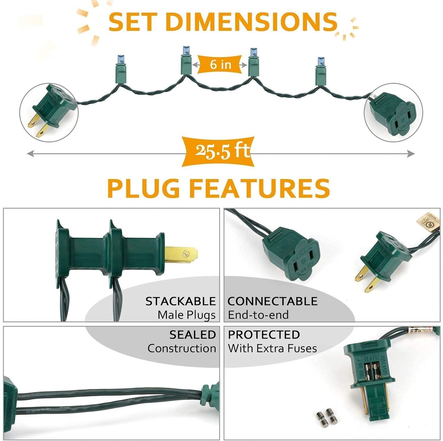 AIDDOMM 50 Counts Aqua LED Christmas Lights - 25ft 5mm String Lights Outdoor Commercial Grade Waterproof, Indoor Christmas Tree Decorations, Green Wire Mini String Lights, UL, IP:65