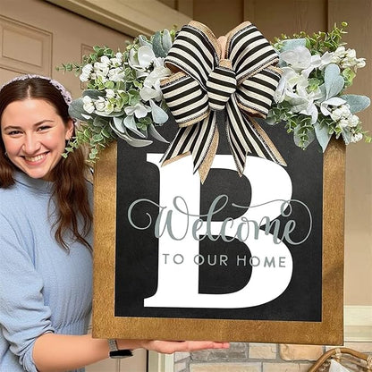 16'' Personalized Last Name Welcome Sign, Door Wreaths for Front Door Outside, Spring Wreath for Front Door Decor, Farmhouse New Home Gifts for Home (B)