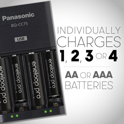 Panasonic K-KJ75KHC4BA Advanced Battery Charger with USB Charging Port and 4AA eneloop pro High Capacity Rechargeable Batteries