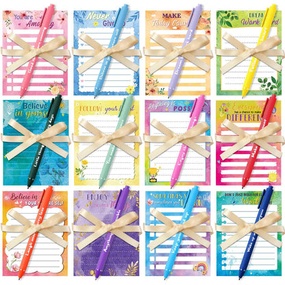 Yeaqee 12 Set Employee Appreciation Gifts 12 Empowering Sticky Notepads 12 Pens 12 Ribbons Motivational Sticky Notes Inspirational Pens for Office Supplies(Watercolor)