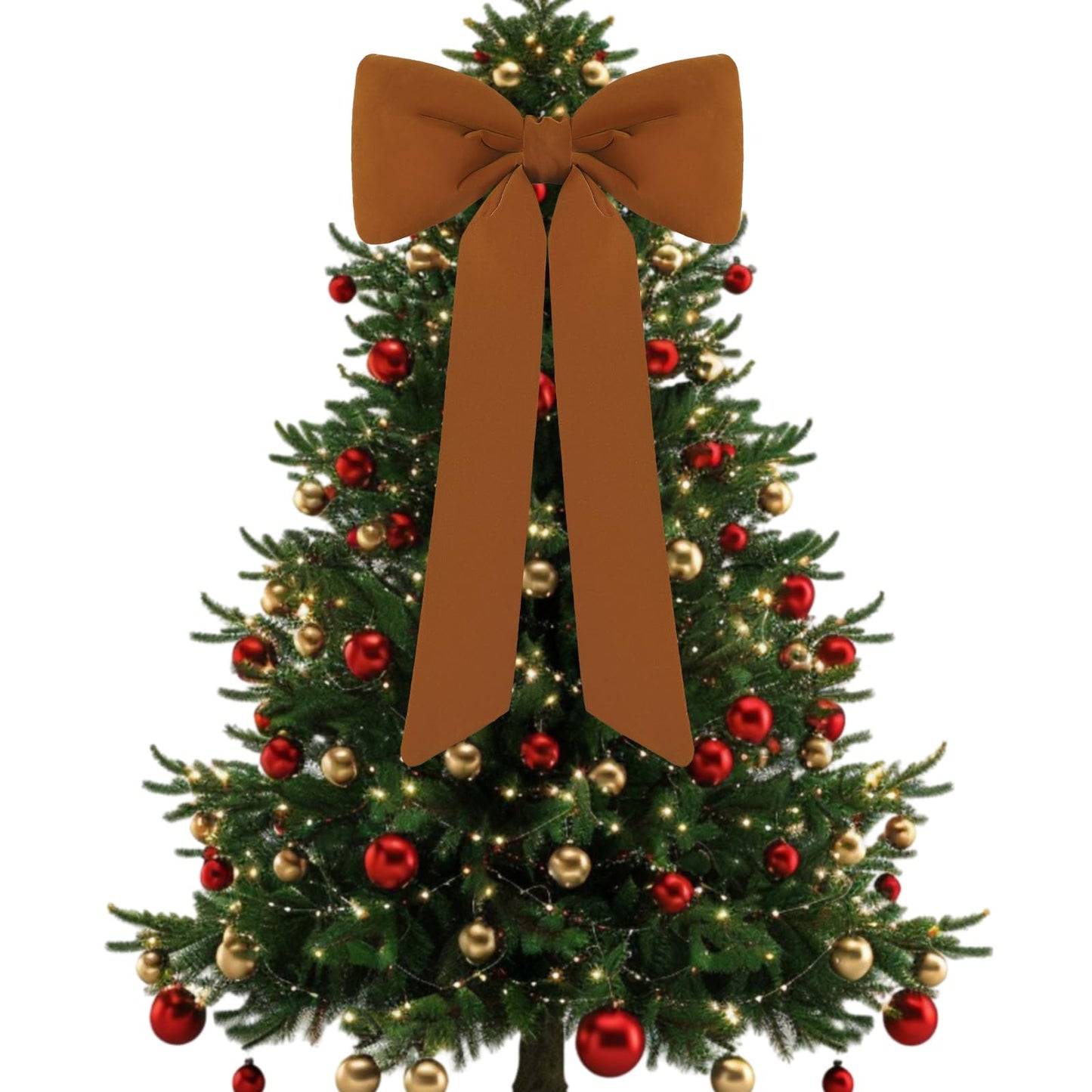 Celltestria Large Christmas Bow Ornament 15x30 Inch Velvet Giant Wreath Bows Xmas Tree Topper Ribbon Hanging Bows for Christmas Holiday Home Wall Outdoor Indoor Party Garland Crafts Decoration(Khaki)