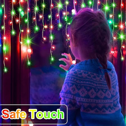 JXLEDAYY 65 FT 640 LED Christmas Lights Outdoor Decorations Clear Wire String Lights Plug in 120 Drops 8 Modes Memory Timer Curtain Fairy Lights Waterproof for Holiday Wedding Party-Red and Green