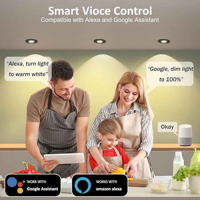 Smart WiFi 2 Inch Black LED Downlight, 5W 120V RGBCW Color Changing Recessed Lighting, Dimmable COB 2700K-5000K, Compatible with Alexa/Google, LED Can Light with Driver, 12 Pack