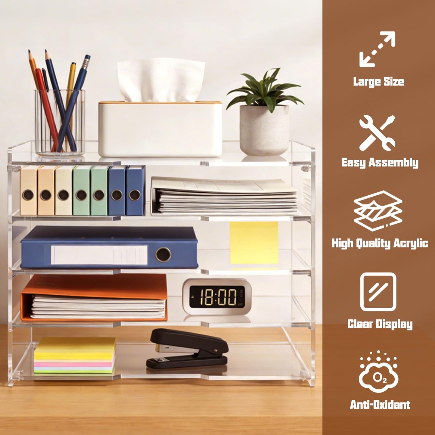 Leffis 5 Tier Acrylic Desk Paper Organizer, Clear Desk Organizer and Accessories Letter Tray for Papers, Documents, File Office Home Classroom Organization