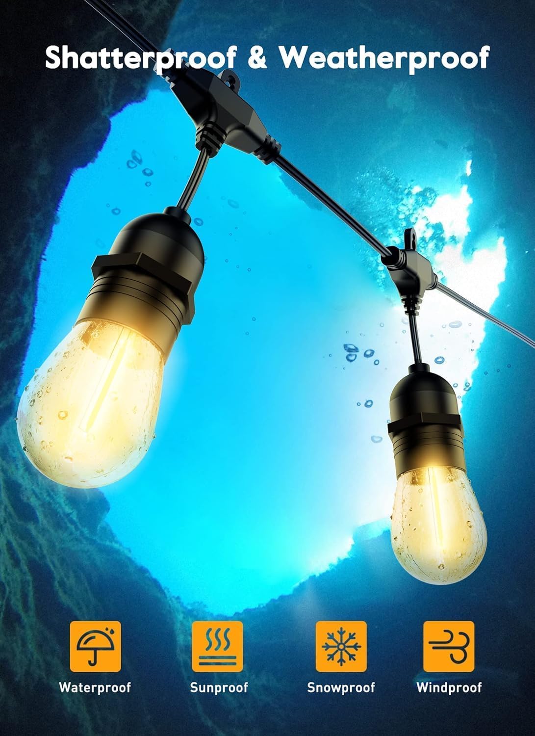 Brightown Outdoor String Lights, 82FT 25 Bulbs Shatterproof Patio Lights with Remote, IP65 Waterproof Dimmable Hanging Connectable LED Outdoor Lights for Backyard, Bistro, Porch, Deck, Balcony