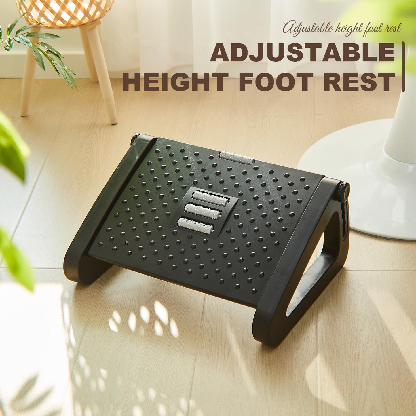Beeveer 2 Pcs 6 Heights Adjustable Foot Rest for Under Desk at Work, Tilt Adjustable Footrest Ergonomic Foot Stool for Under Office Desks Chair Footrest for Leg Rests Home Pressure Relief(Black)