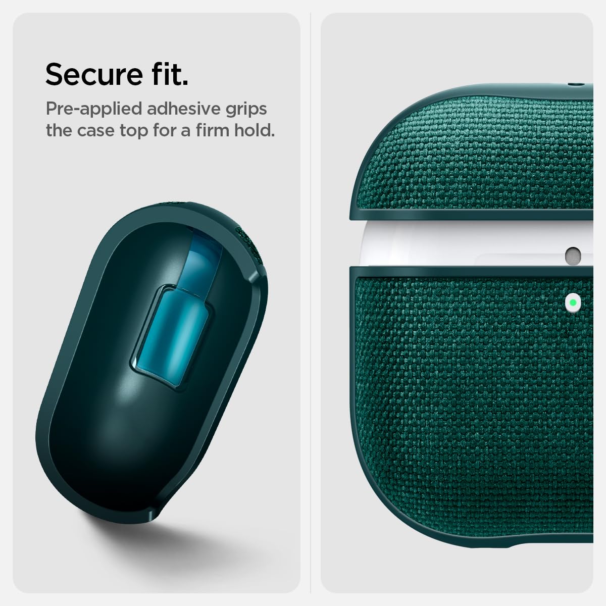 Spigen Urban Fit Designed for AirPods 4 Case (2024) Premium Fabric Cover with Carabiner Key Chain - Midnight Green