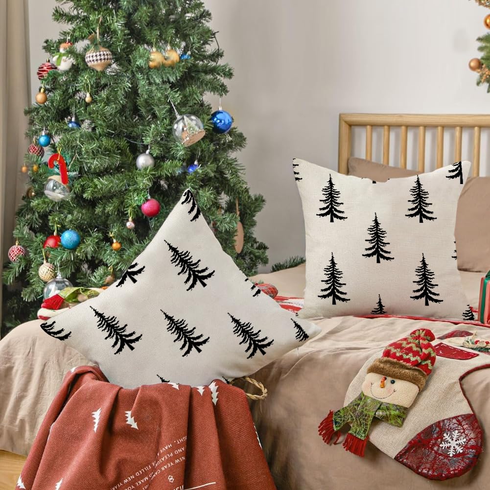 RABUSOFA Christmas Pillow Covers 18x18 inch Set of 2 Indoor Outdoor Waterproof Christmas Decor Tree Decorative Throw Cushion Cases Winter Xmas Holiday Decoration for Couch Patio