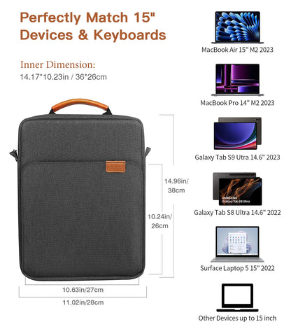 MoKo 15 Inch Laptop Sleeve Bag Fits MacBook Air 15" M2 2023, MacBook Pro 14" M2 2023, Galaxy Tab S9 Utra 14.6" 2023, Handle Carrying Case with Shoulder Strap, Indigo