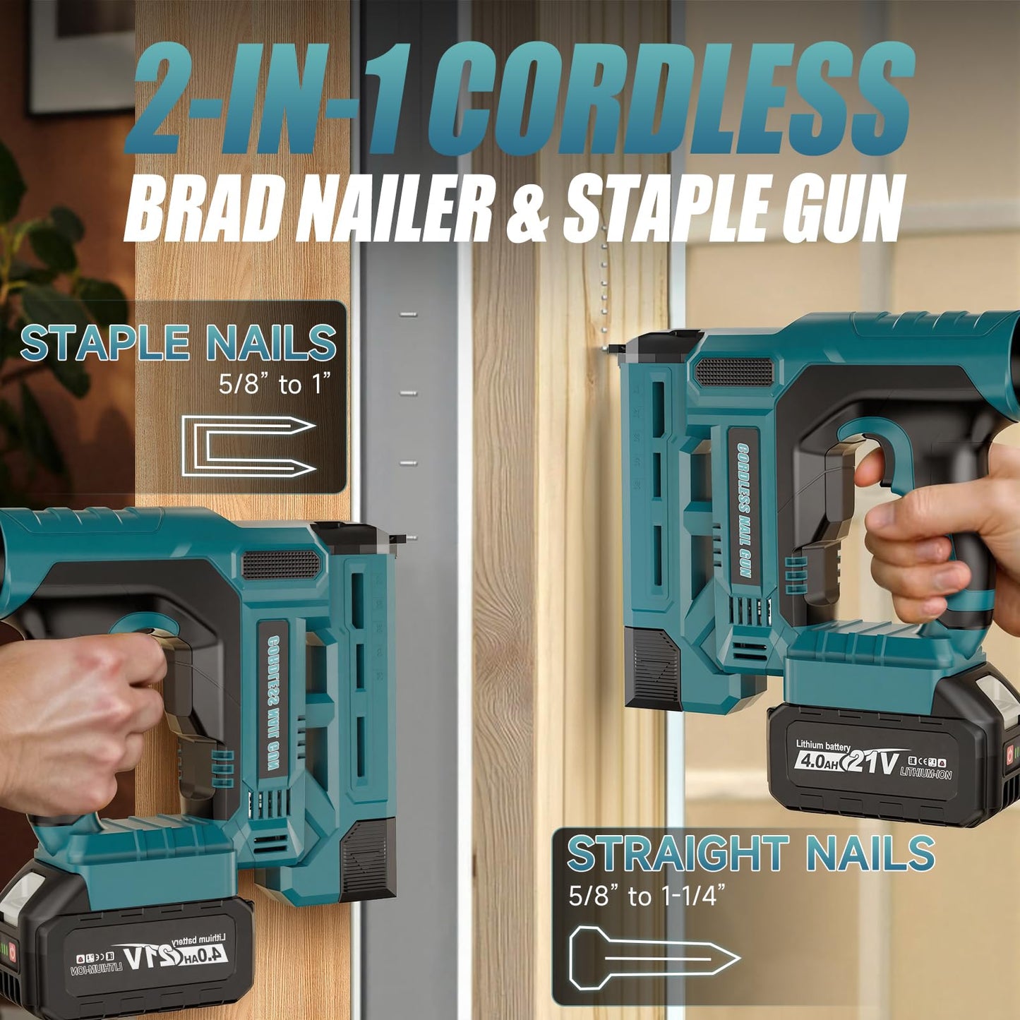 CAMXTOOL Nail Gun Cordless with 2Pcs 4.0Ah Battery, 18 Gauge 2 In 1 Brad Nailer & Staple Gun, Electric Nail Gun with 1000pcs Nails & 1000pcs Staples for Wood, Upholstery & DIY Projects, Depth Adjust