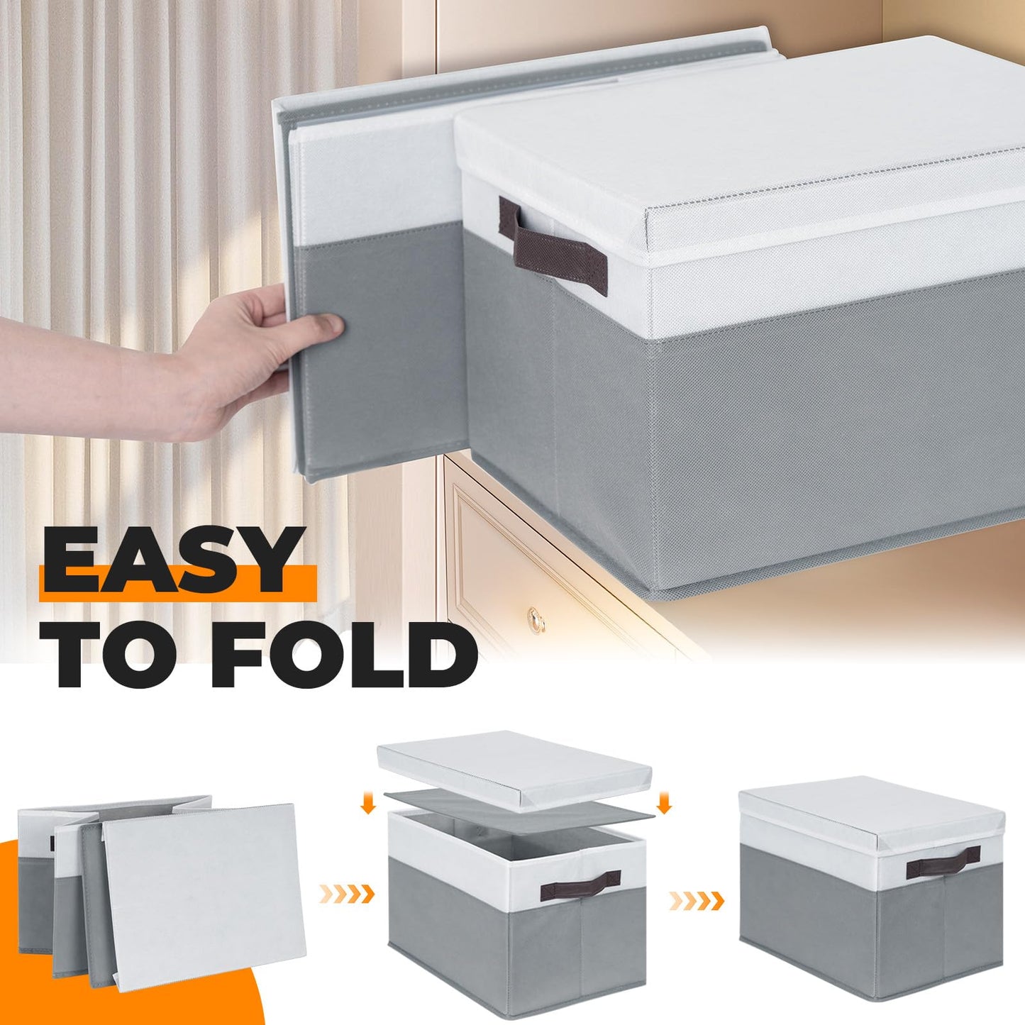 Large Closet Storage Baskets Bins with Lids 4 Pack, Storage Baskets for Organizing Shelves Nursery Bedroom, Home Dorm Closet Organizers Cubes for Clothes Toys Blanket Book - Stackable -14x10x9.5