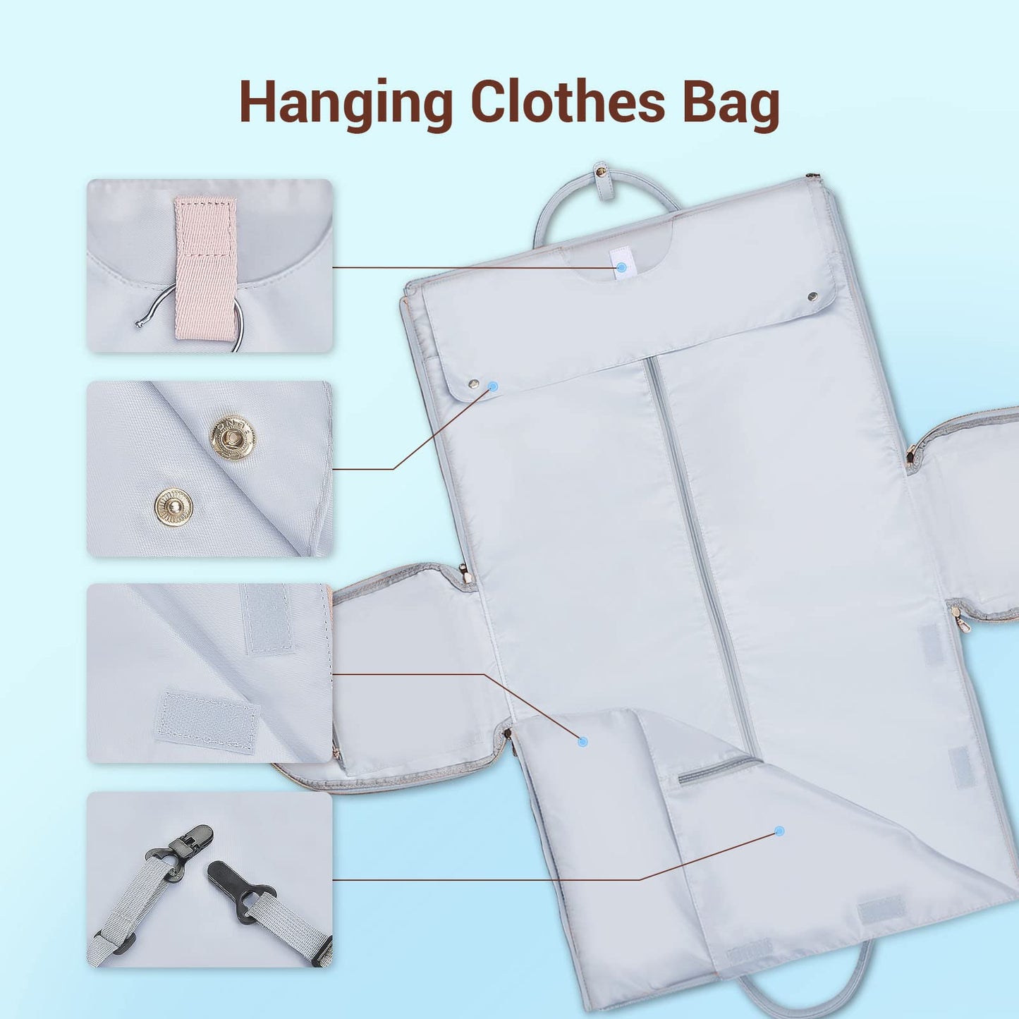 Garment Bags for Travel, Convertible Suit Travel Bag for Women, Stylish Carry On Garment Bag with Toiletry Pocket, Shoulder Strap and Shoes Compartment, 2 in 1 Foldable PU Leather Duffle Bag, Blue