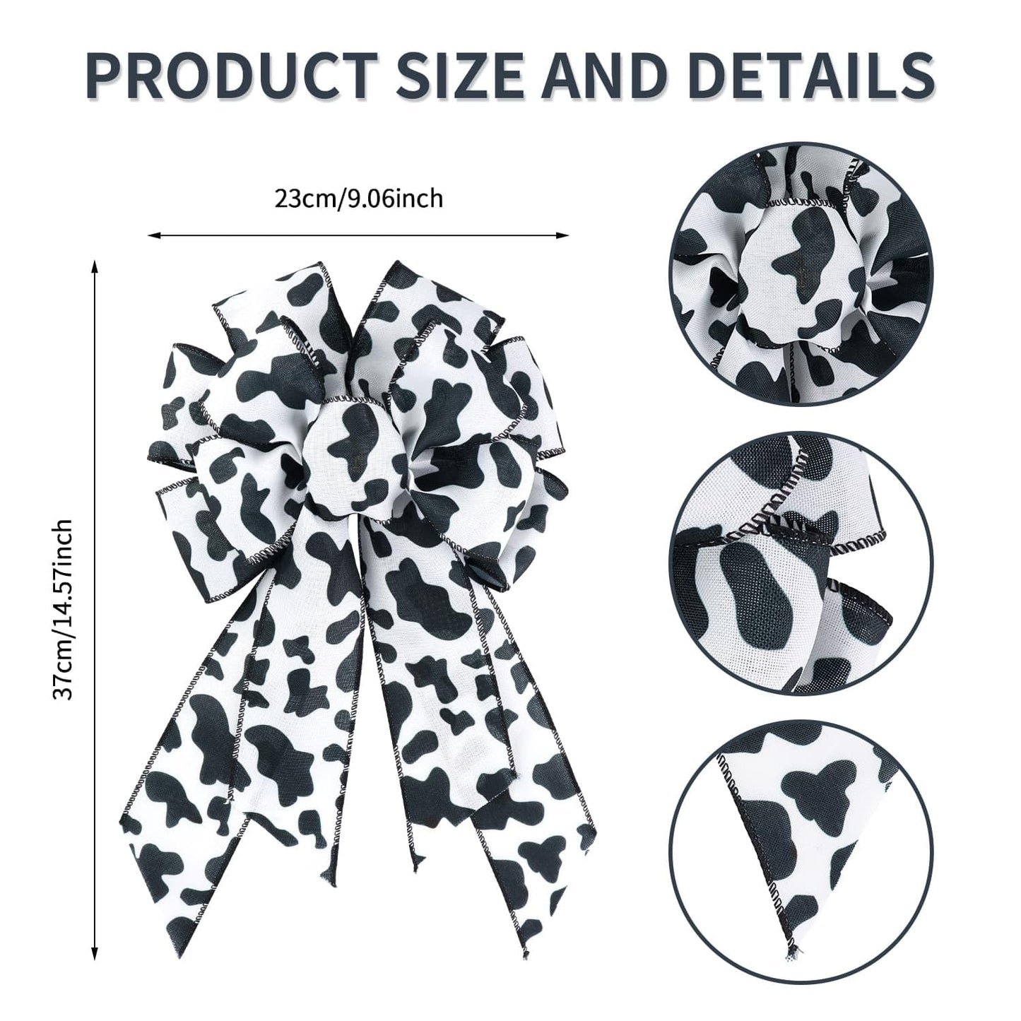 Kutyndrix Cow Print Ribbon Bow 14.57x9.06 Inch Wire Edged Rustic Farmhouse Decor for Christmas Tree Topper Wreath Gift Wrap Party Supplies