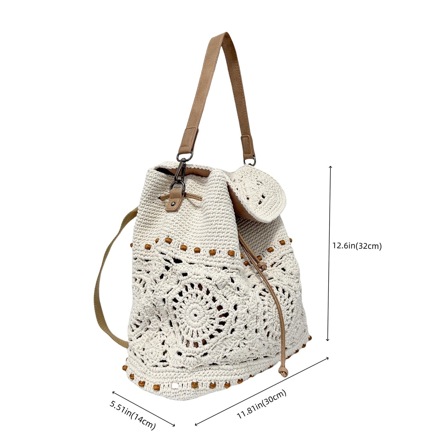 Eiyye Handmade Crochet Backpack for Women Premium Cotton Rope Boho Rucksack with Adjustable Straps Lightweight Woven Shoulder Backpack for Travel Beach & Everyday Casual