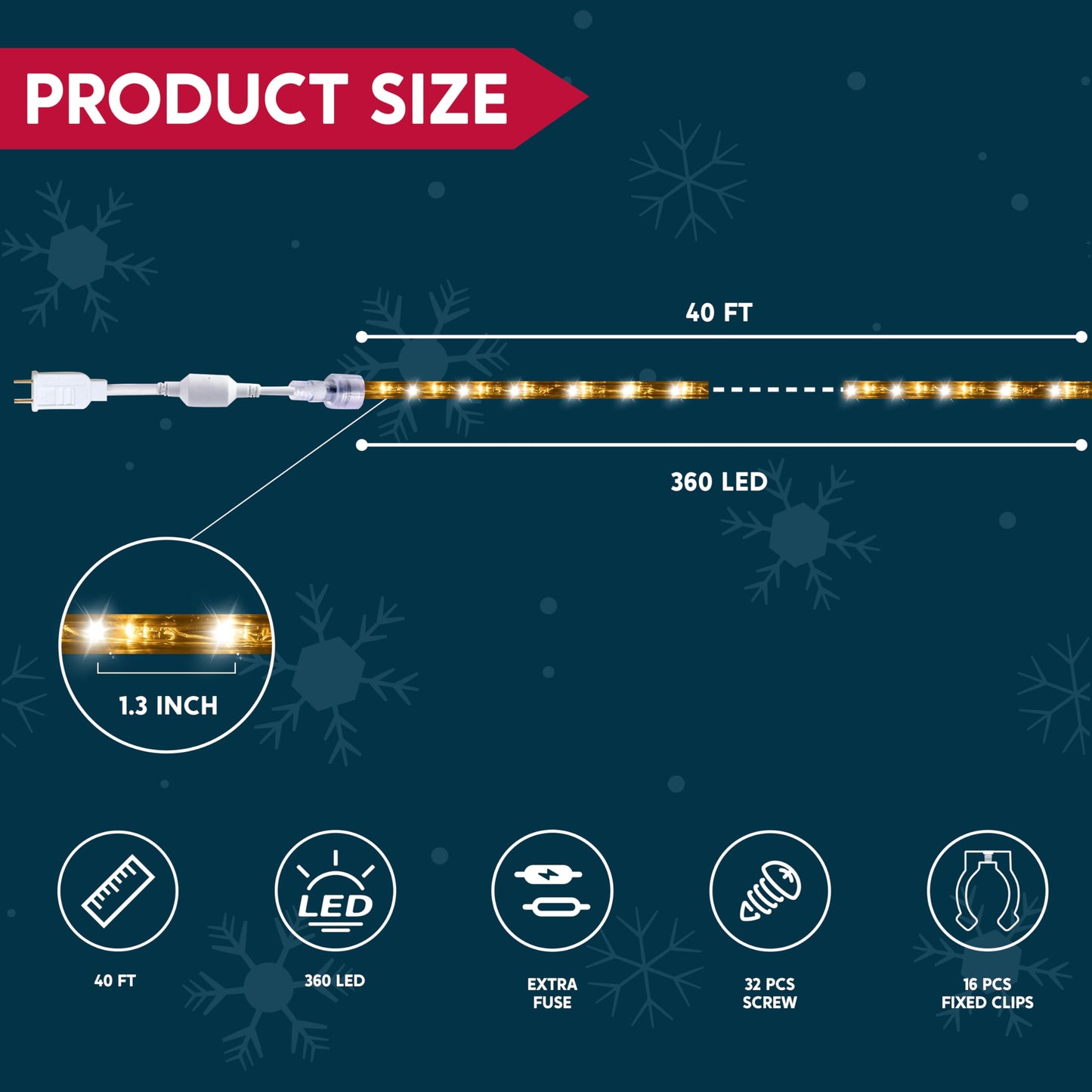 Joiedomi 40FT LED Candy Cane Rope Lights, Waterproof Outdoor 360 LED Christmas Decor Lights for Garden Yard Party Xmas Christmas Holiday Decorations (Warm White)