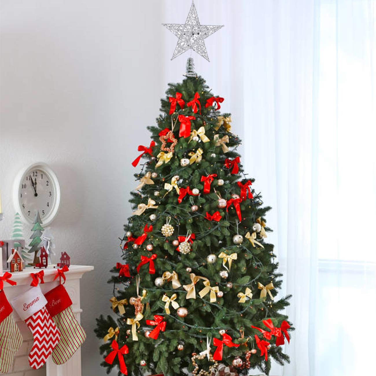 Acronde 10” Christmas Tree Topper Star Christmas Tree Decoration Indoor Party Home Decoration (Silver)