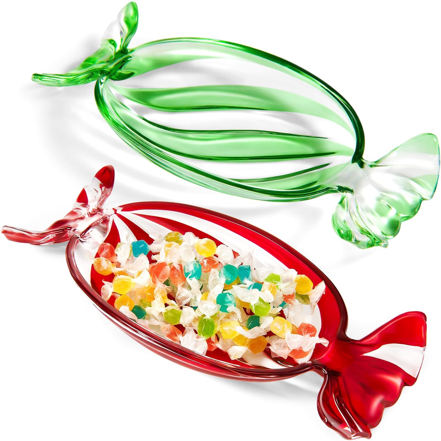 Maxcheck 2 Pcs Christmas Candy Platter Glass Candy Dish Tray Decorative Dessert Plate for Xmas Parties Holiday Treats Bowls Crystal Fruit Plates for Party Snack Storage (Large,Red and Green)