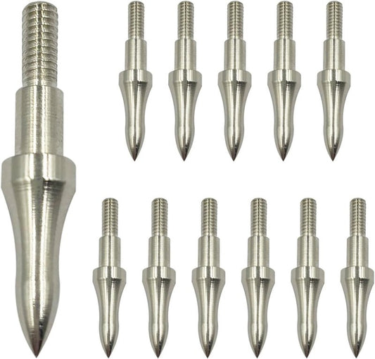 Archery Points - 12pcs Stainless Steel 5/16 Inch Screw-in Bullet Tips for Crossbow, Recurve & Compound Bow | 75/100/125/150 Grains