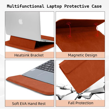 PinnWaa 13.3-14 Inch Laptop Sleeve Case with Stand Feature, Matte PU Leather Slim Bag for MacBook Pro 14/MacBook Air 13/13.3'' 2026-2021/Dell/Lenovo/HP/ASUS/Huawei Laptop Protective Cover (Orange)
