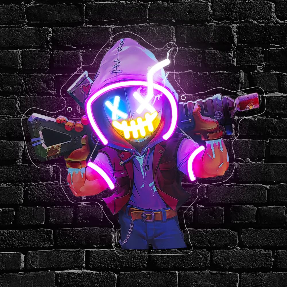 Anime Neon Sign, Game Led Neon Light Signs for Wall Decor Joker Clown Light up Signs Lamp for Bedroom Man Cave Party Gaming Room Decor Birthday Christmas Gifts for Gamer Men USB Powered(14.3"*13.4")