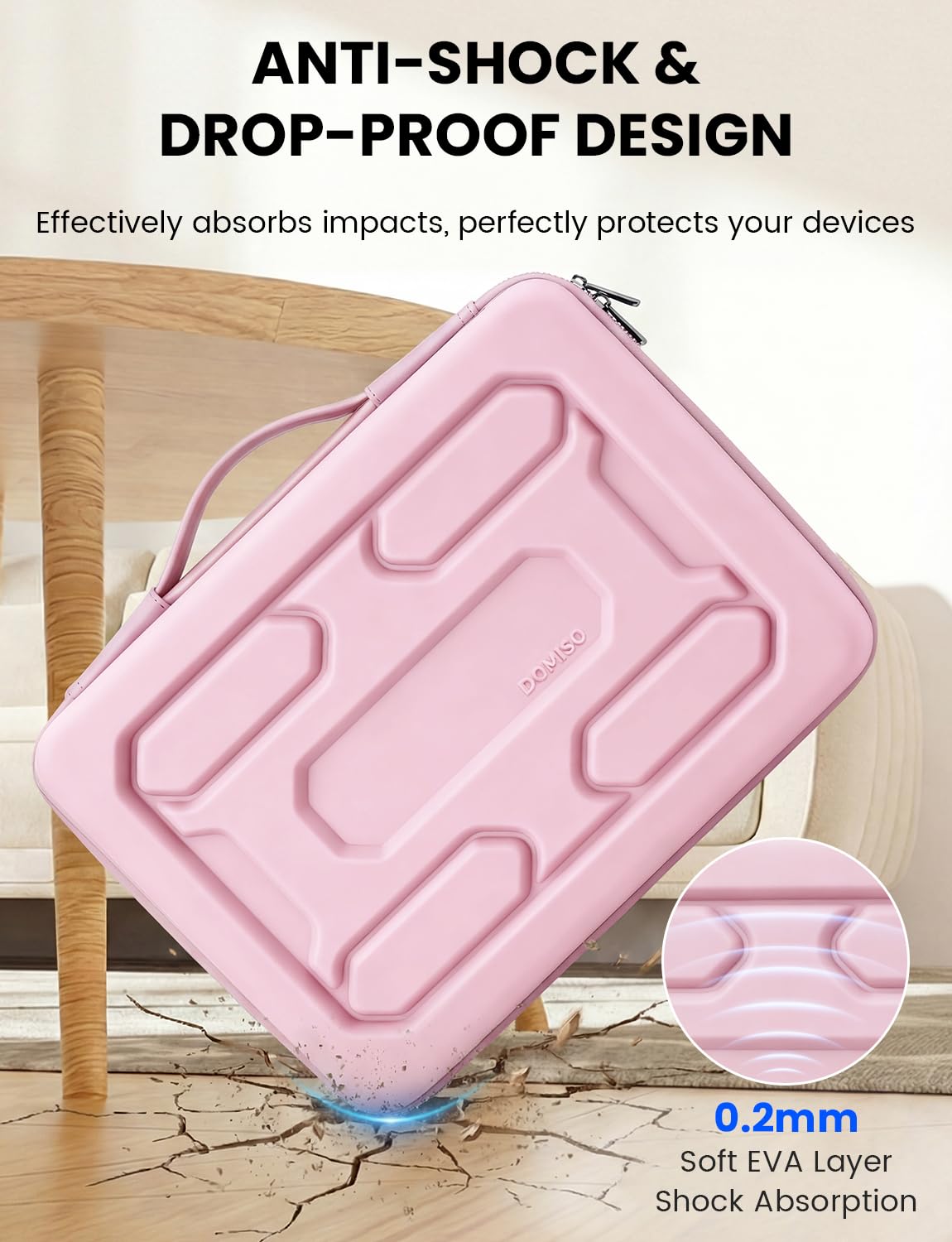 DOMISO Laptop Hard Case 14-14.4 inch Waterproof Shockproof Hard Shell Laptop Sleeve with Handle & Storage Pocket, Compatible with MacBook, HP, Dell,Pink
