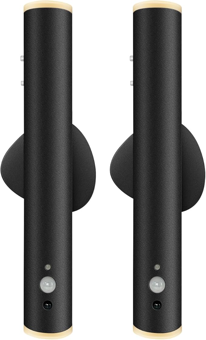 Motion Sensor Night Light, Cordless Battery Powered Magnetic Wall Light, Adjustable 3 Mode Lighting, 2 only Mounted, Corridor Staircase Sensor Night Light (2 pcs-Black)